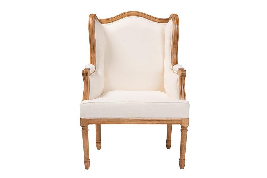 bali & pari Rachana Traditional French Beige Fabric and Honey Oak Finished Wood Accent Chair FredCo