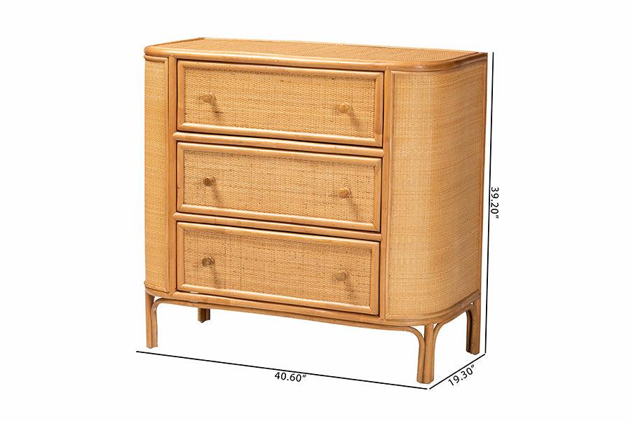 bali & pari Radenza Bohemian Light Honey Rattan 3-Drawer Storage Cabinet FredCo