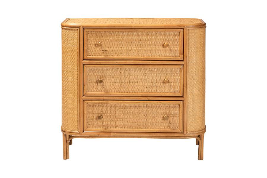 bali & pari Radenza Bohemian Light Honey Rattan 3-Drawer Storage Cabinet FredCo