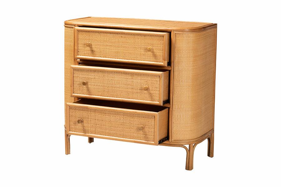 bali & pari Radenza Bohemian Light Honey Rattan 3-Drawer Storage Cabinet FredCo