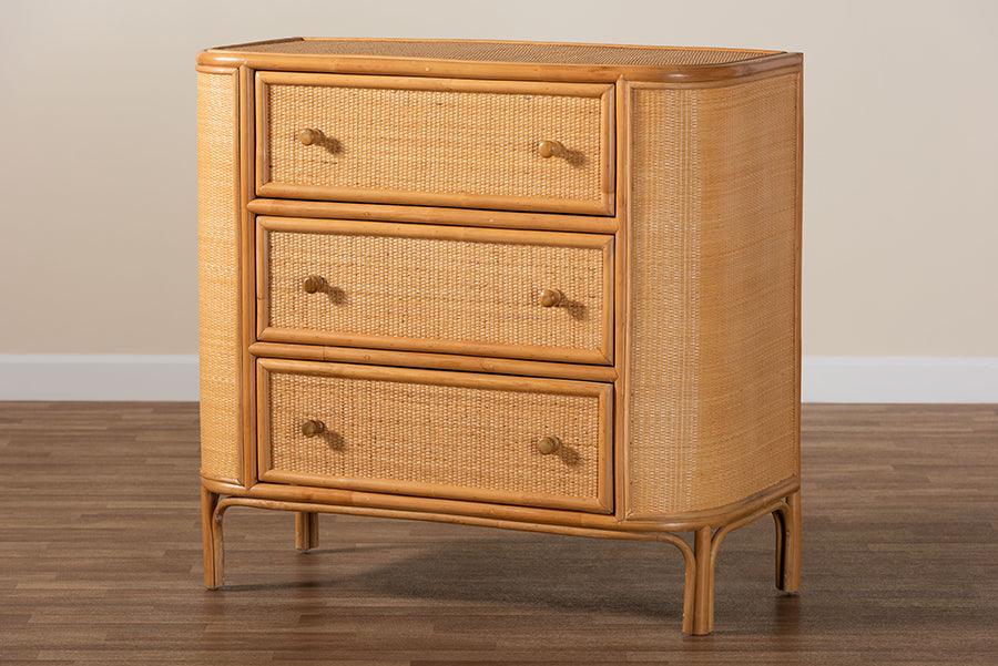 bali & pari Radenza Bohemian Light Honey Rattan 3-Drawer Storage Cabinet FredCo