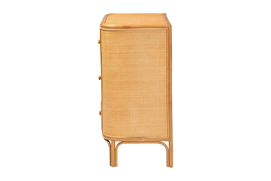 bali & pari Radenza Bohemian Light Honey Rattan 3-Drawer Storage Cabinet FredCo