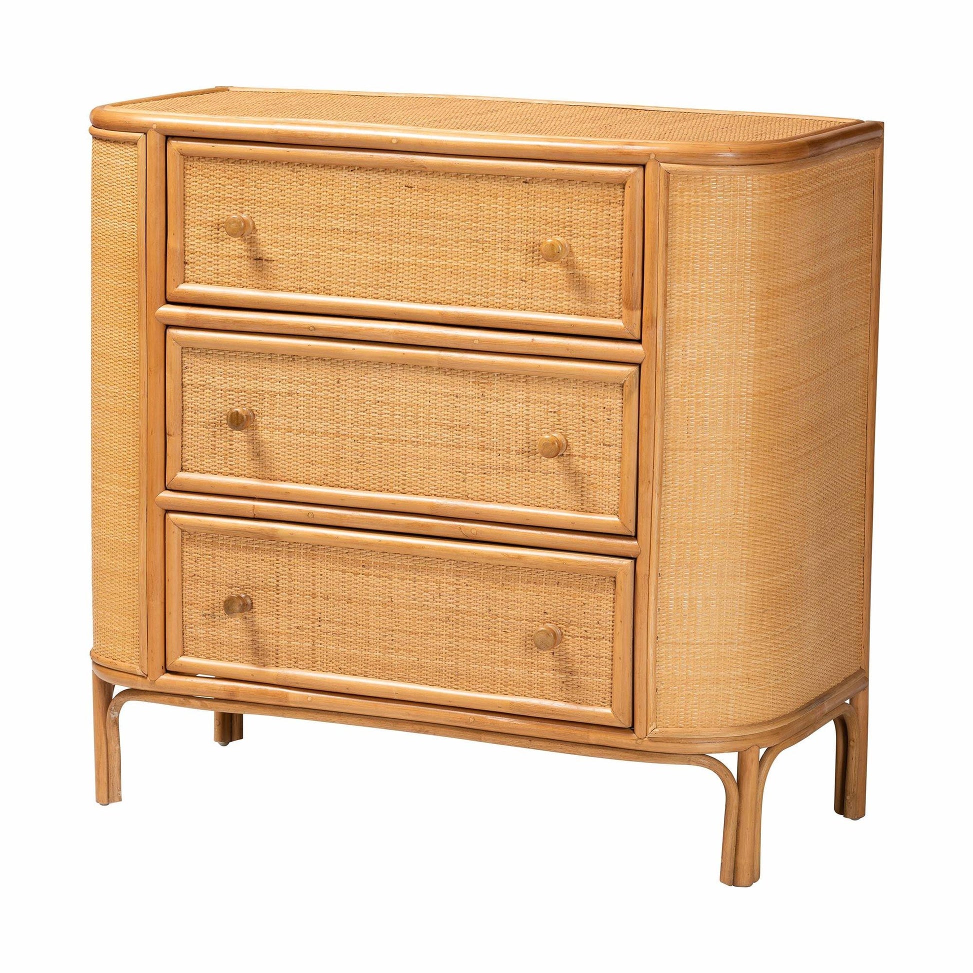 bali & pari Radenza Bohemian Light Honey Rattan 3-Drawer Storage Cabinet FredCo