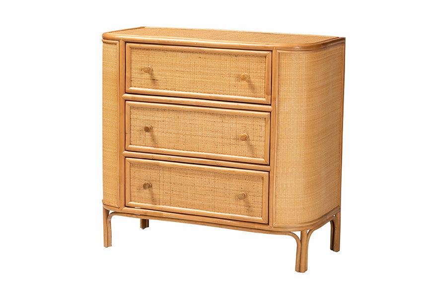 bali & pari Radenza Bohemian Light Honey Rattan 3-Drawer Storage Cabinet FredCo