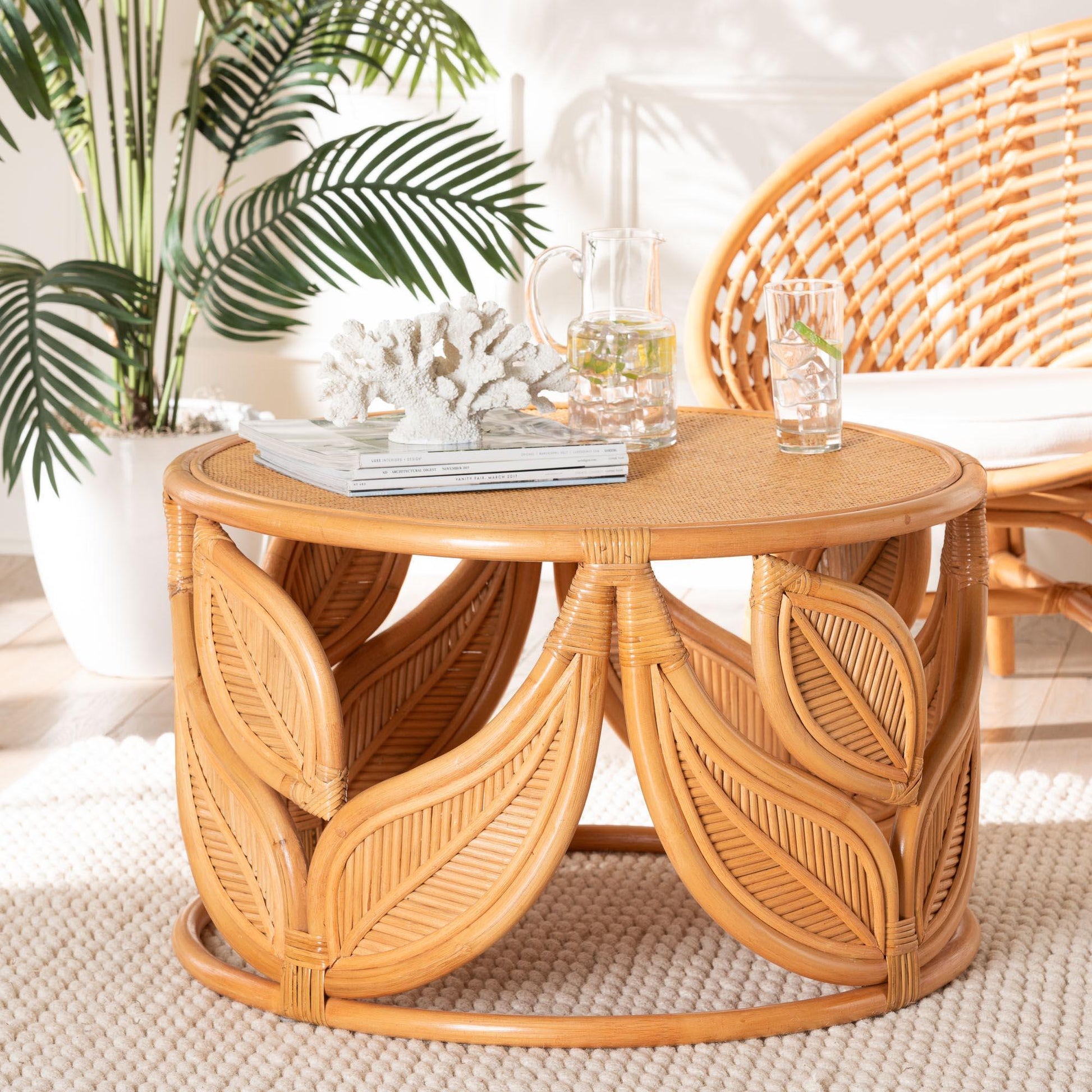 bali & pari Raflesia Modern Bohemian Natural Rattan Coffee Table FredCo
