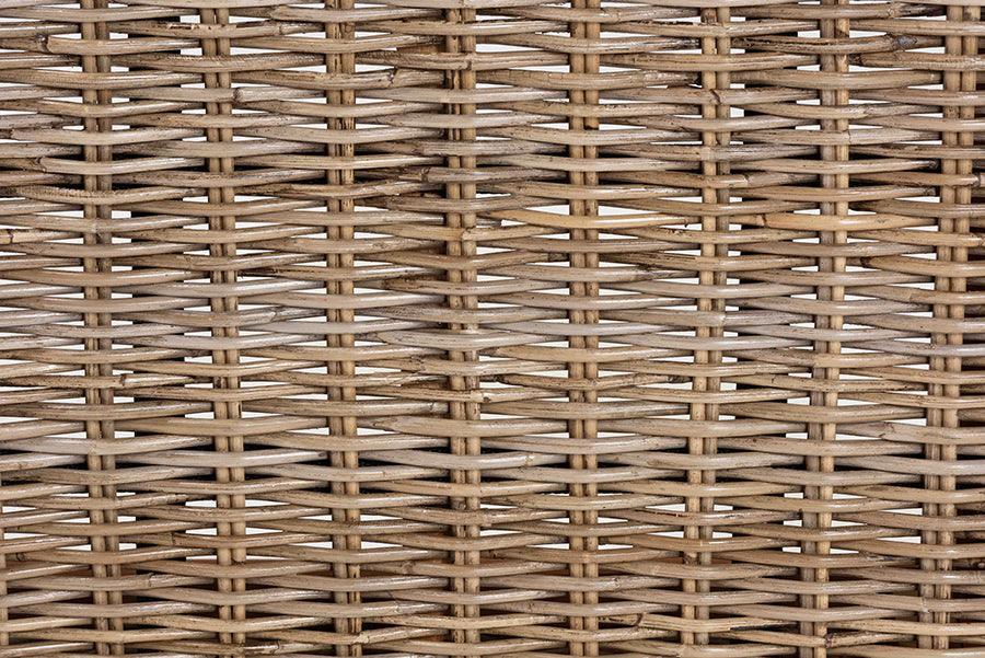 bali & pari Raisa Modern Bohemian Natural Kubu Rattan and Grey Acacia Wood Accent Bench FredCo