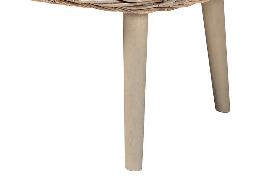 bali & pari Raisa Modern Bohemian Natural Kubu Rattan and Grey Acacia Wood Accent Bench FredCo