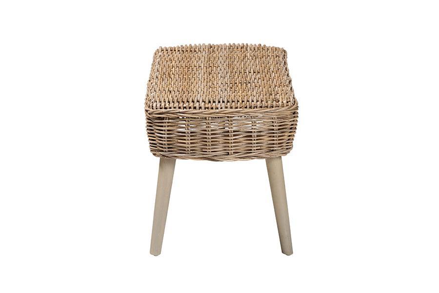 bali & pari Raisa Modern Bohemian Natural Kubu Rattan and Grey Acacia Wood Accent Bench FredCo