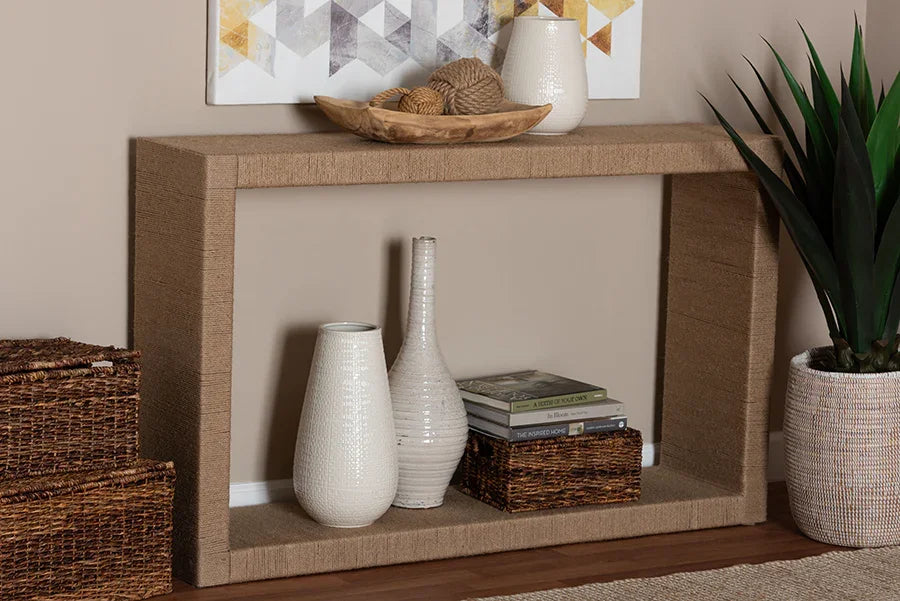 bali & pari Rajiya Handwoven Jute Console Table - Rectangular Open-Frame Entryway Table with Natural Texture, Minimalist Coastal Boho Accent for Living Room or Hallway Décor FredCo