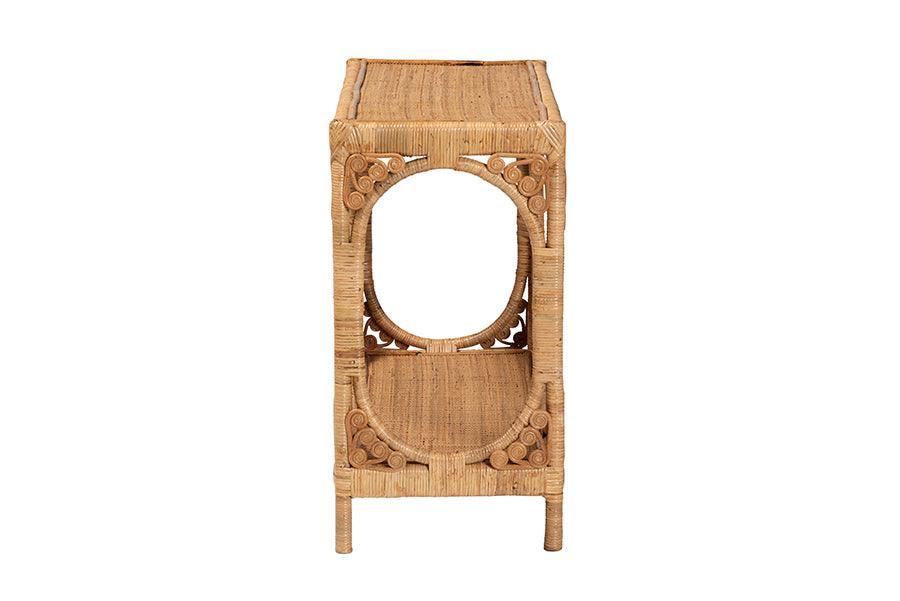 bali & pari Ramona Modern Bohemian Light Honey Rattan Console Table FredCo