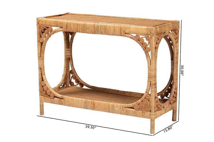 bali & pari Ramona Modern Bohemian Light Honey Rattan Console Table FredCo
