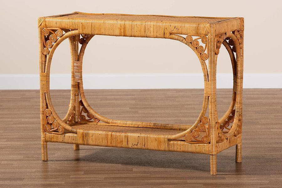 bali & pari Ramona Modern Bohemian Light Honey Rattan Console Table FredCo