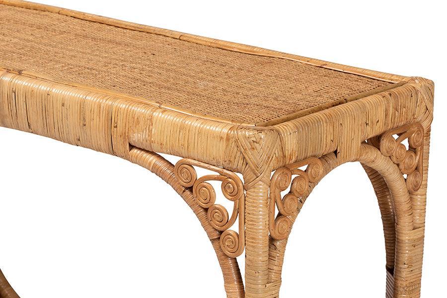 bali & pari Ramona Modern Bohemian Light Honey Rattan Console Table FredCo