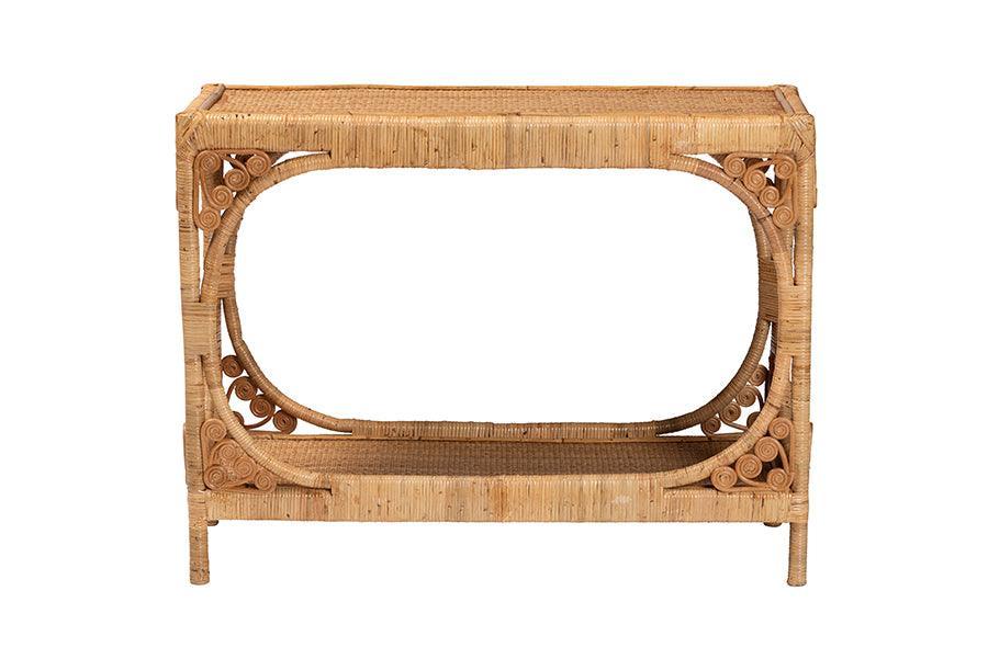 bali & pari Ramona Modern Bohemian Light Honey Rattan Console Table FredCo