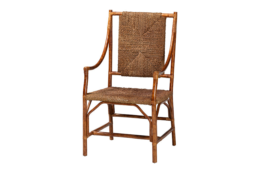 Rustic woven rattan armchair with high back for home furniture, FredCo International