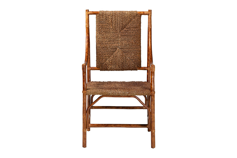 Natural rattan dining chair with woven seat and back, rustic home furniture by FredCo International