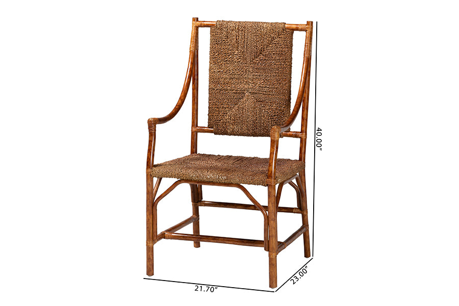 Rustic woven rattan armchair with wooden frame, 40x23x21.7 inches, FredCo International furniture