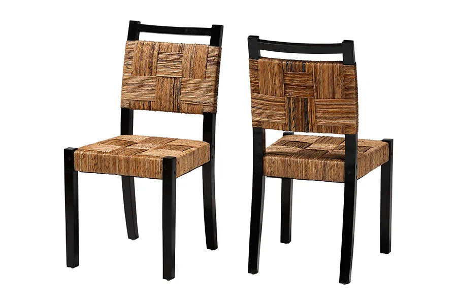 bali & pari Raniya Handwoven Seagrass Dining Chair Set of 2- Solid Mango Wood Frame with Woven Seat and Backrest, Rustic Boho Style Kitchen or Dining Room Seating, Black FredCo