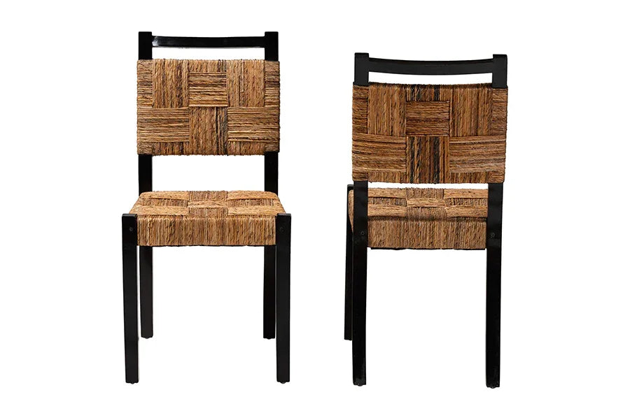 bali & pari Raniya Handwoven Seagrass Dining Chair Set of 2- Solid Mango Wood Frame with Woven Seat and Backrest, Rustic Boho Style Kitchen or Dining Room Seating, Black FredCo