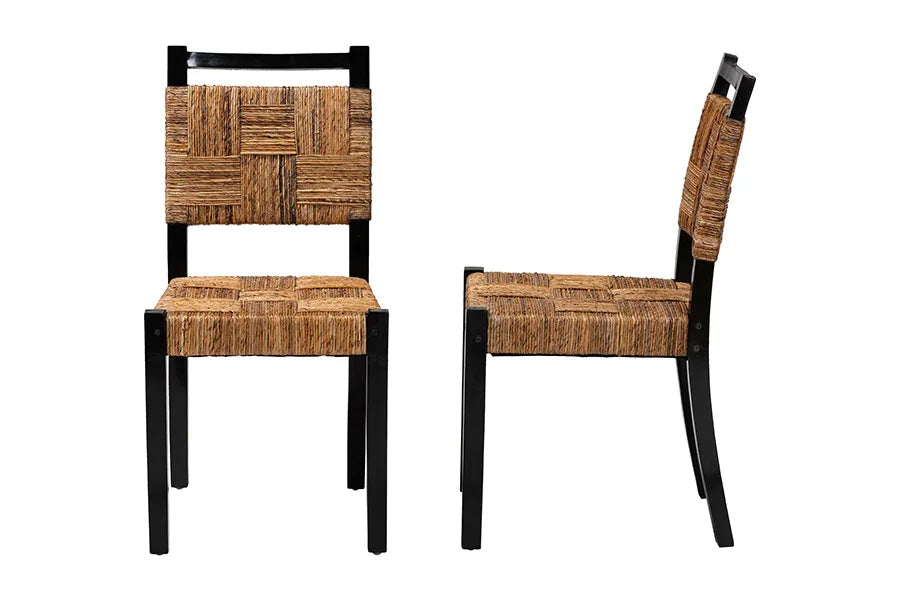bali & pari Raniya Handwoven Seagrass Dining Chair Set of 2- Solid Mango Wood Frame with Woven Seat and Backrest, Rustic Boho Style Kitchen or Dining Room Seating, Black FredCo