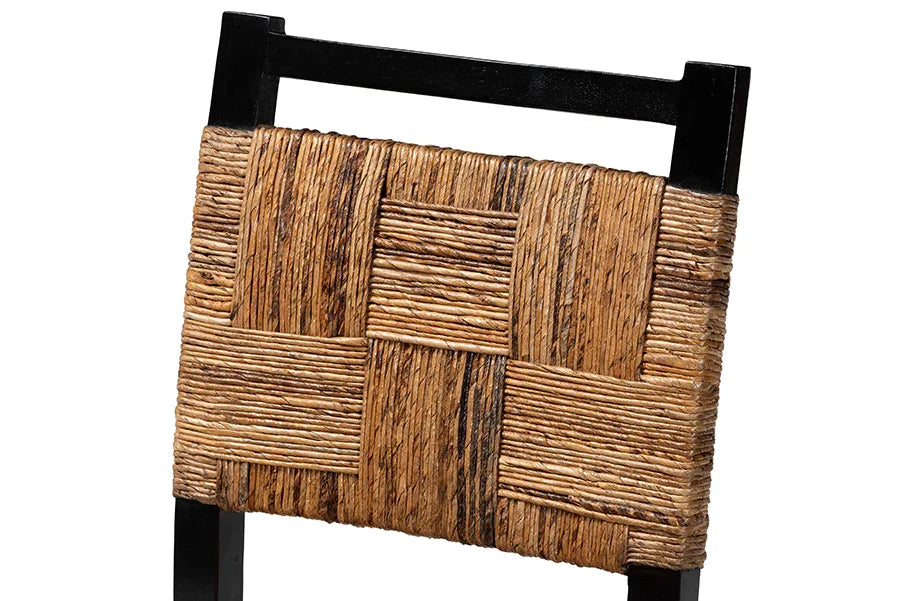 bali & pari Raniya Handwoven Seagrass Dining Chair Set of 2- Solid Mango Wood Frame with Woven Seat and Backrest, Rustic Boho Style Kitchen or Dining Room Seating, Black FredCo