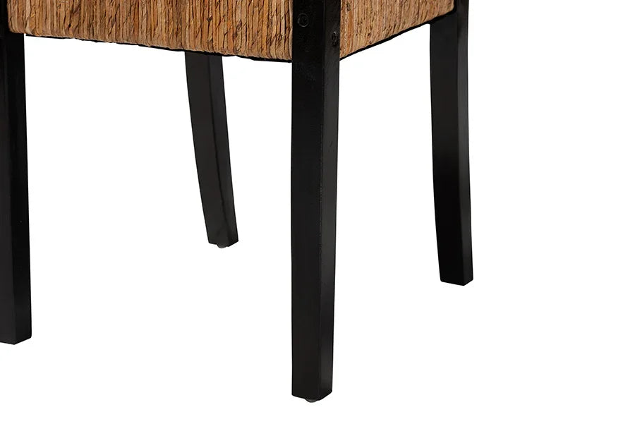bali & pari Raniya Handwoven Seagrass Dining Chair Set of 2- Solid Mango Wood Frame with Woven Seat and Backrest, Rustic Boho Style Kitchen or Dining Room Seating, Black FredCo