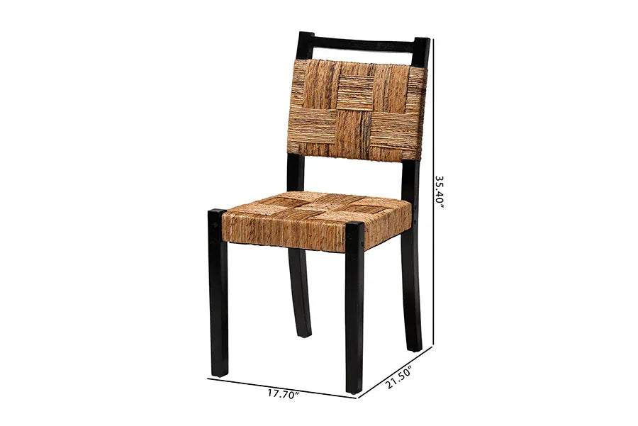 bali & pari Raniya Handwoven Seagrass Dining Chair Set of 2- Solid Mango Wood Frame with Woven Seat and Backrest, Rustic Boho Style Kitchen or Dining Room Seating, Black FredCo