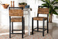 bali & pari Raniya Seagrass Counter Stool Set of 2 - Solid Mango Wood Frame with Woven Seat and Backrest, Rustic Boho Style Dining or Kitchen Island Seating, Black FredCo
