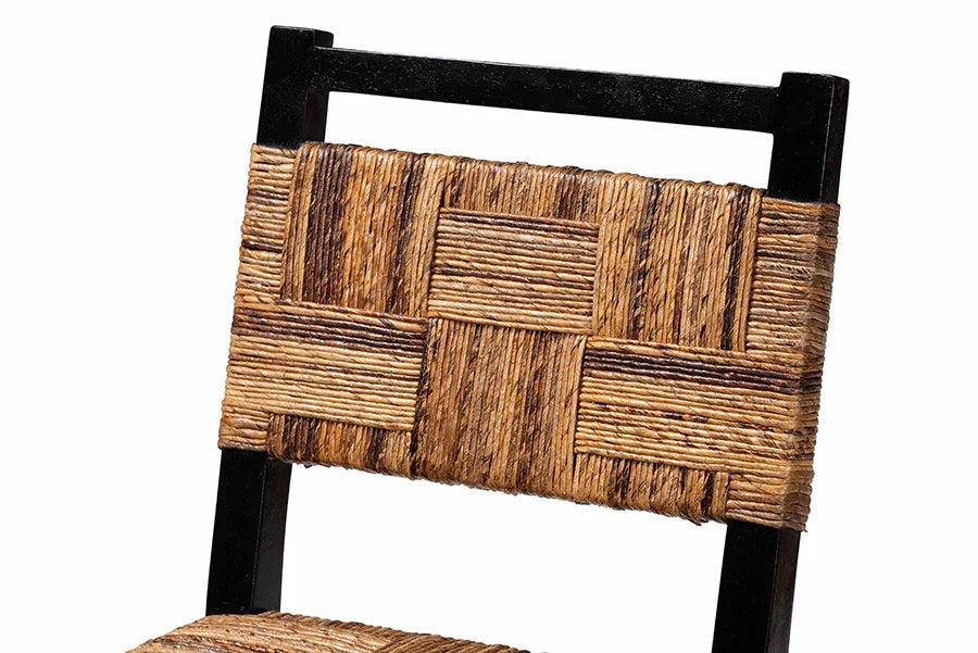 bali & pari Raniya Seagrass Counter Stool Set of 2 - Solid Mango Wood Frame with Woven Seat and Backrest, Rustic Boho Style Dining or Kitchen Island Seating, Black FredCo