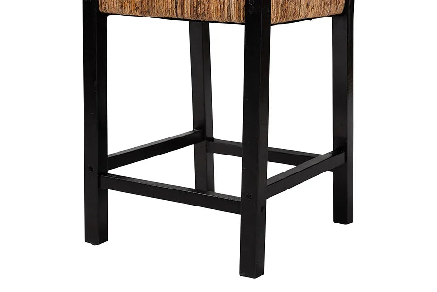 bali & pari Raniya Seagrass Counter Stool Set of 2 - Solid Mango Wood Frame with Woven Seat and Backrest, Rustic Boho Style Dining or Kitchen Island Seating, Black FredCo