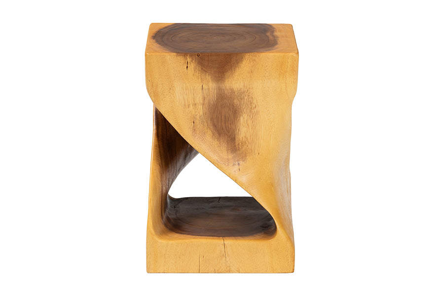 bali & pari Rapha Hand-carved Suar Wood Side Table with Shelf - Sculptural Accent Table with Twist Design, Modern Boho Style for Living Room or Bedroom FredCo