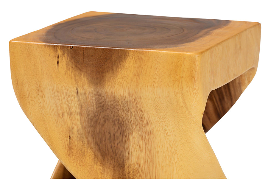 bali & pari Rapha Hand-carved Suar Wood Side Table with Shelf - Sculptural Accent Table with Twist Design, Modern Boho Style for Living Room or Bedroom FredCo