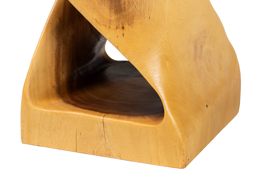 bali & pari Rapha Hand-carved Suar Wood Side Table with Shelf - Sculptural Accent Table with Twist Design, Modern Boho Style for Living Room or Bedroom FredCo