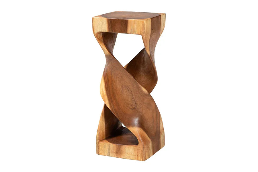 bali & pari Rapha Suar Wood Accent Table - Hand-Carved Sculptural Pedestal Stand with Twist Design, Modern Boho Side Table for Living Room or Entryway, 29.5" Tall FredCo