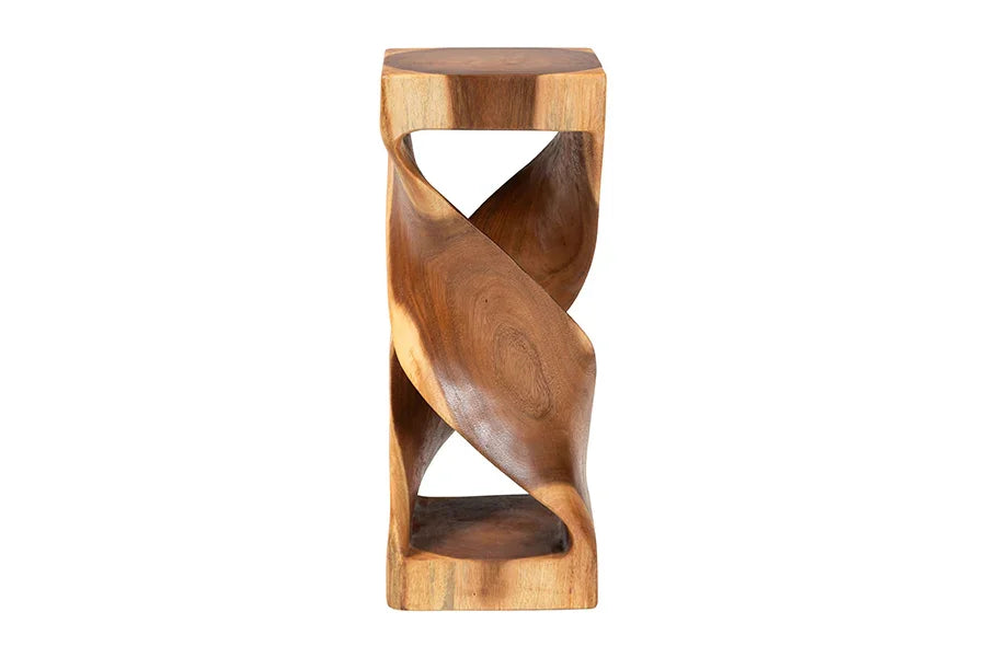 bali & pari Rapha Suar Wood Accent Table - Hand-Carved Sculptural Pedestal Stand with Twist Design, Modern Boho Side Table for Living Room or Entryway, 29.5" Tall FredCo