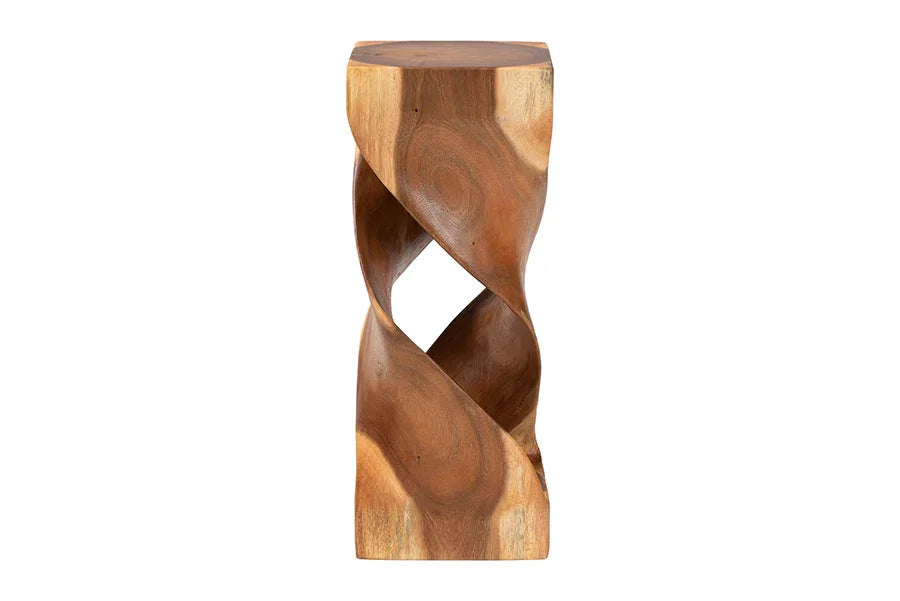 bali & pari Rapha Suar Wood Accent Table - Hand-Carved Sculptural Pedestal Stand with Twist Design, Modern Boho Side Table for Living Room or Entryway, 29.5" Tall FredCo