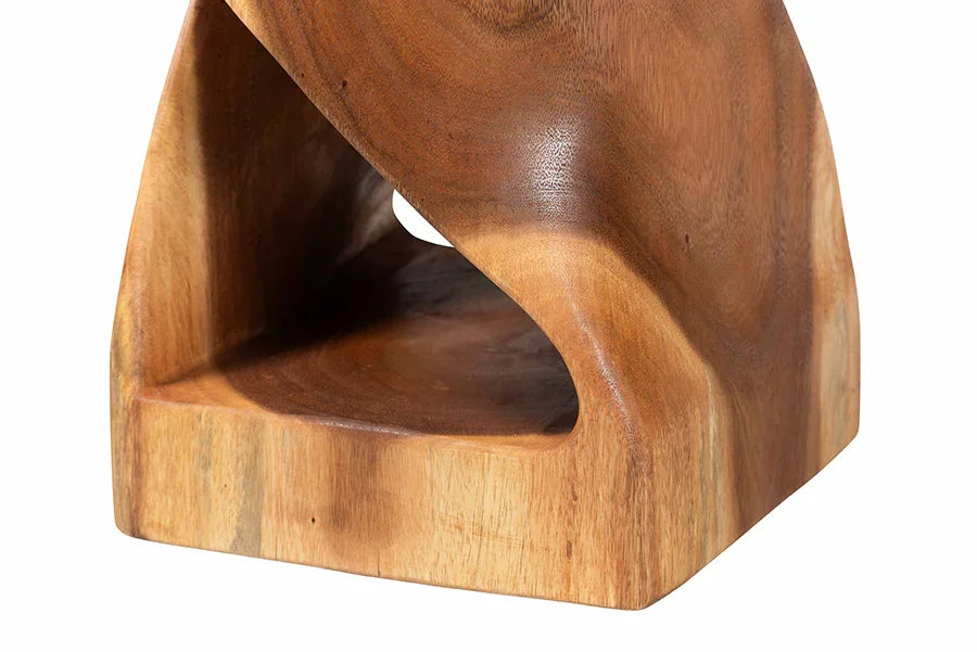 bali & pari Rapha Suar Wood Accent Table - Hand-Carved Sculptural Pedestal Stand with Twist Design, Modern Boho Side Table for Living Room or Entryway, 29.5" Tall FredCo