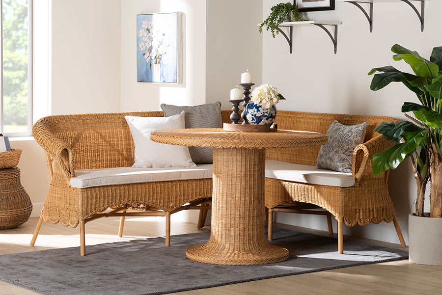 bali & pari Rashtin Bohemian Light Honey Rattan 3-Piece Dining Nook Set FredCo