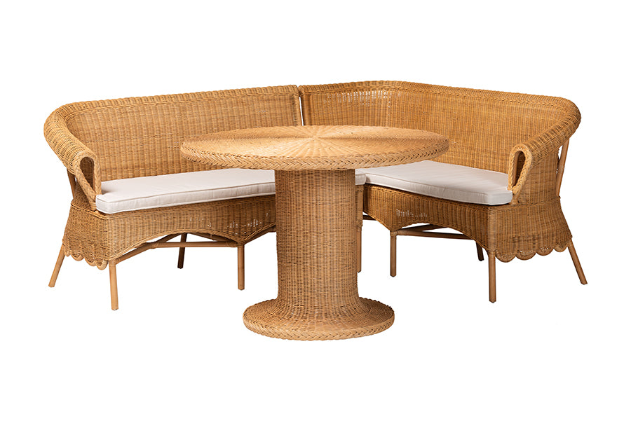 bali & pari Rashtin Bohemian Light Honey Rattan 3-Piece Dining Nook Set FredCo