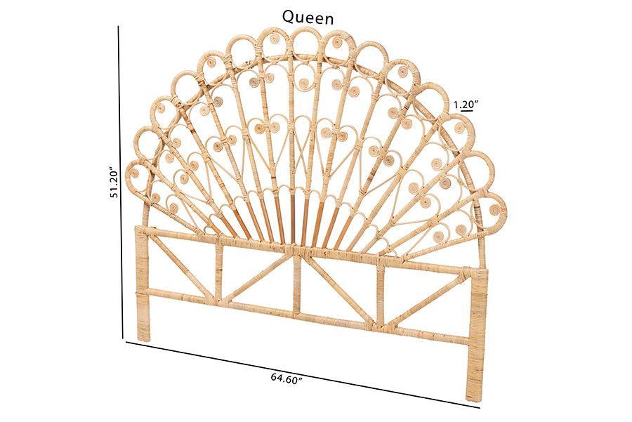 bali & pari Rasima Modern Bohemian Natural Brown Rattan Queen Size Standalone Headboard FredCo