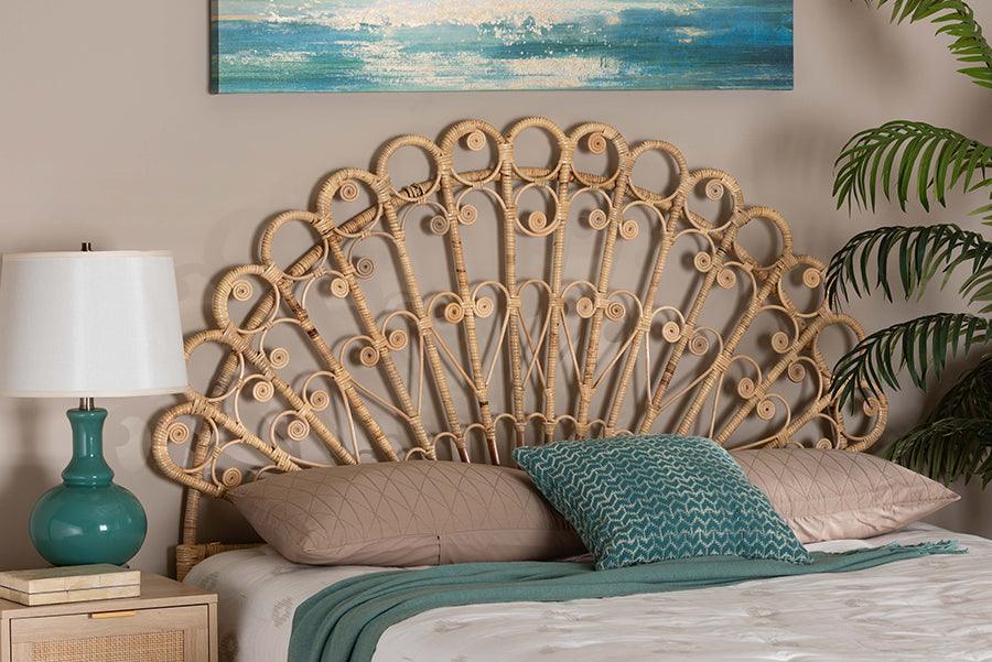 bali & pari Rasima Modern Bohemian Natural Brown Rattan Queen Size Standalone Headboard FredCo