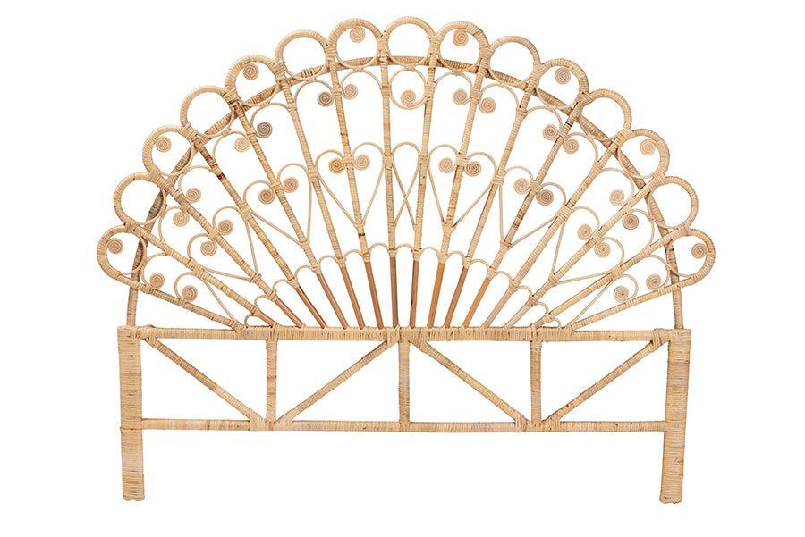 bali & pari Rasima Modern Bohemian Natural Brown Rattan Queen Size Standalone Headboard FredCo