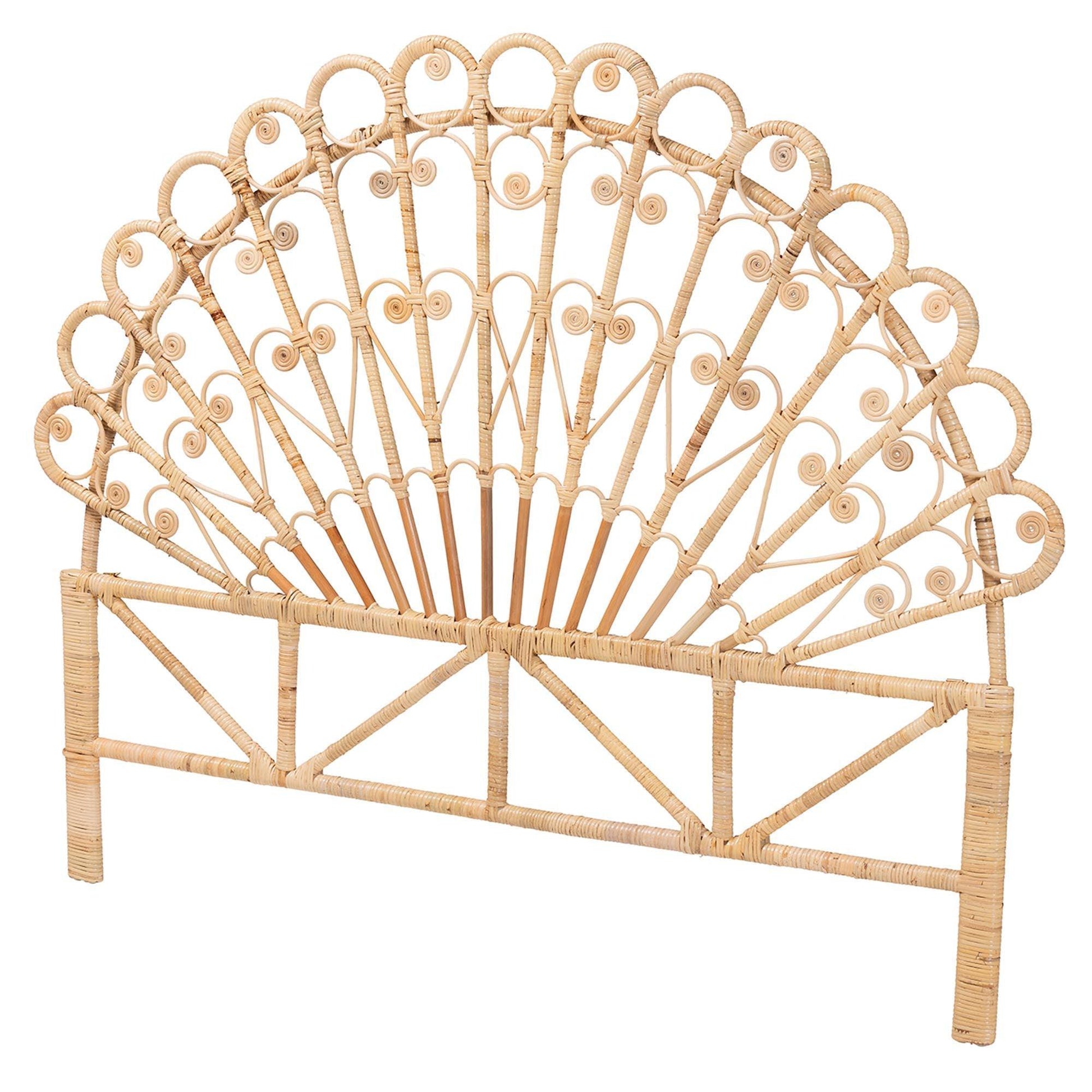 bali & pari Rasima Modern Bohemian Natural Brown Rattan Queen Size Standalone Headboard FredCo