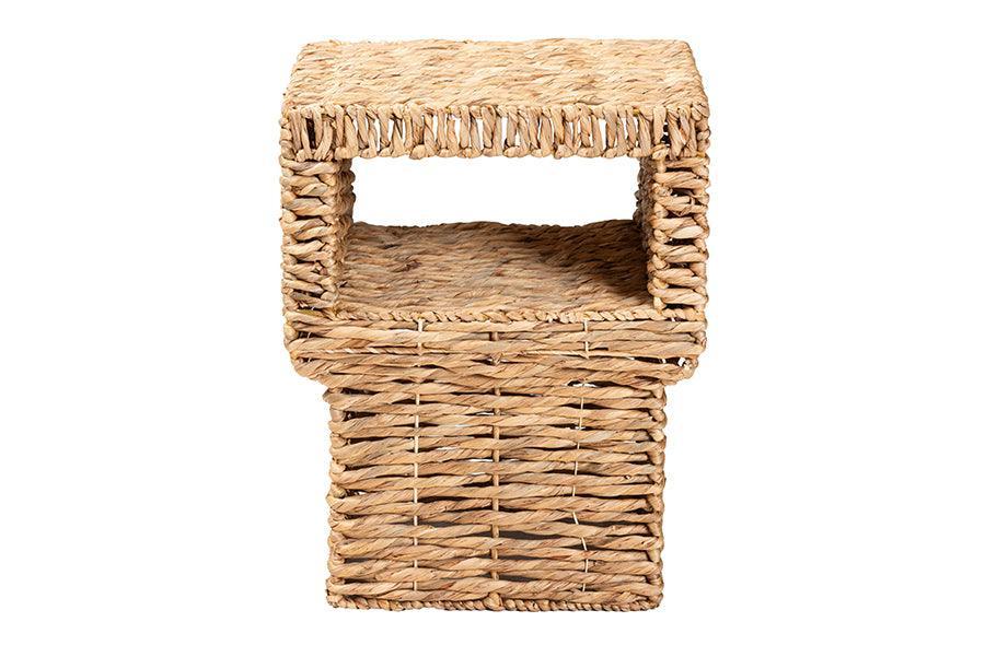 bali & pari Raziel Modern Bohemian Natural Brown Seagrass and Wood End Table FredCo