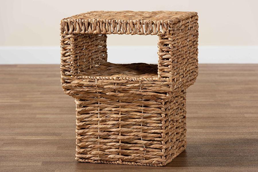 bali & pari Raziel Modern Bohemian Natural Brown Seagrass and Wood End Table FredCo