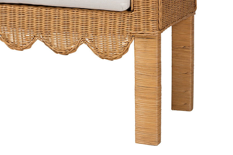 bali & pari Reiko Handwoven Natural Rattan Bench with Scalloped Detailing - Boho Farmhouse Entryway, Bedroom, or Living Room Accent Seating FredCo