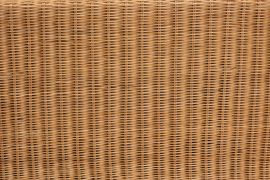 bali & pari Reiko Handwoven Natural Rattan Bench with Scalloped Detailing - Boho Farmhouse Entryway, Bedroom, or Living Room Accent Seating FredCo