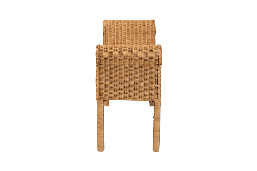 bali & pari Reiko Handwoven Natural Rattan Bench with Scalloped Detailing - Boho Farmhouse Entryway, Bedroom, or Living Room Accent Seating FredCo