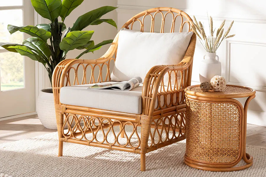 bali & pari Reina Bohemian Light Honey Rattan Arm Chair FredCo