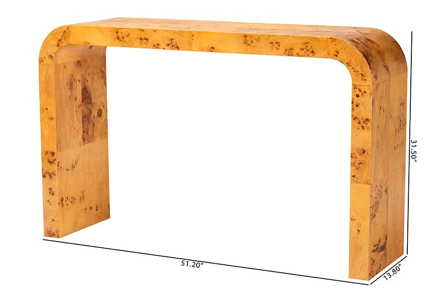 bali & pari Revelle Modern and Contemporary Natural Light Mappa Burl Wood Console Table FredCo